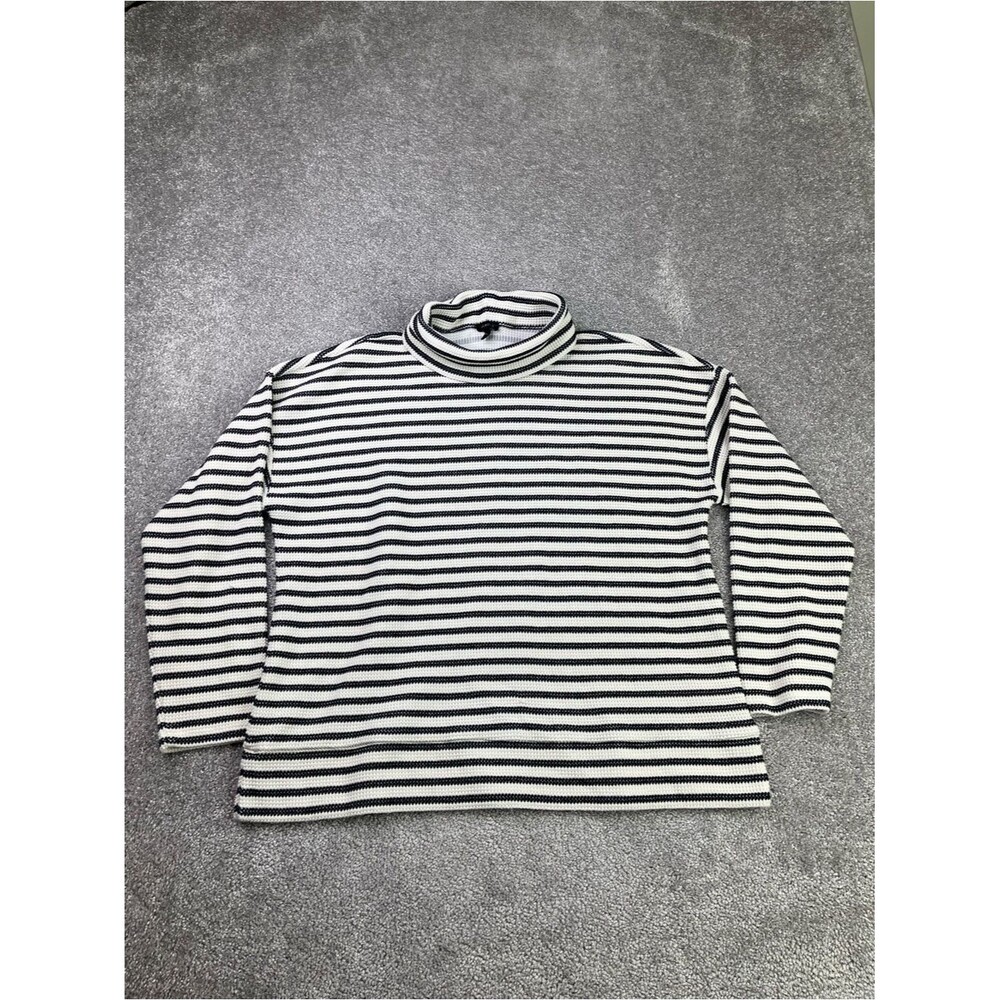 Talbots Striped Mock Neck Sweater XL Black White Textured Knit Top